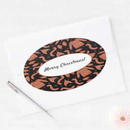 Adesivo Oval Suéter Feio de Natal Cachecol de Chapéu Vermelho B