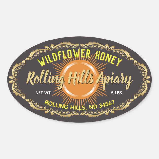 Adesivo Oval Sunburst Wildflower Honey Jar Stickers (Frente)