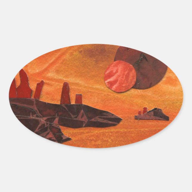 Adesivo Oval Suns duplos "Mares de Fogo" do SciFi, mares de lav (Frente)