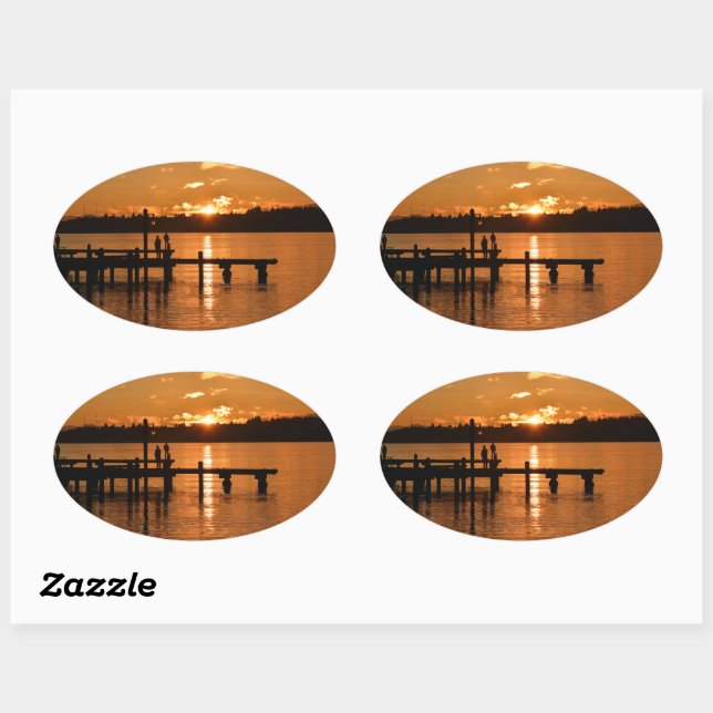 Adesivo Oval Sunset no Lago Oval Sticker (Folha)
