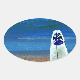 Adesivo Oval Surfboard On Beach