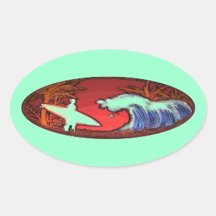 Adesivo Oval Surfer levanta vindas de palitos de praia de arte 