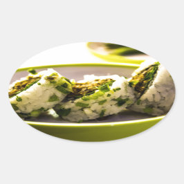 Adesivo Oval Sushi Coma Arroz-Comida Japonês na Ásia