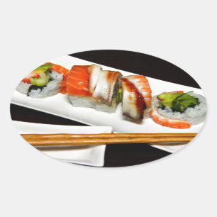 Adesivo Oval Sushi Comida Restaurante come refeições exóticas C