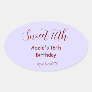 Adesivo Oval Sweet 16th birthday purple pastel mauve retro name
