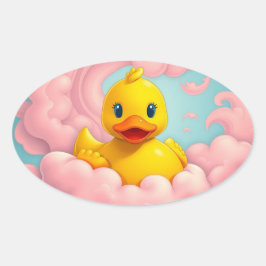 Adesivo Oval Sweet Duckling on Pink Clouds Birthday 