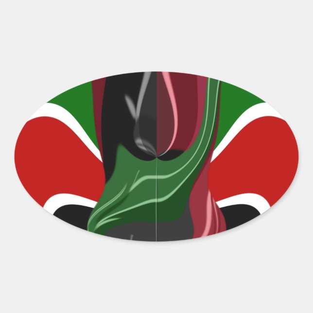Adesivo Oval Swirling Kenyan Flag: Uma arte moderna do Motif (Frente)