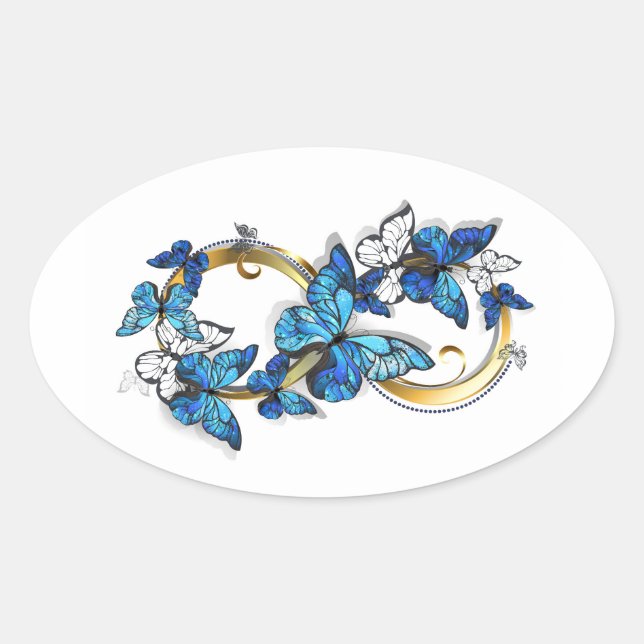 Adesivo Oval Symbol Infinity of Blue Morpho Butterflies (Frente)