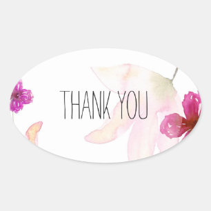 Adesivo Oval Tão Bonita Aquarela Floral Obrigado