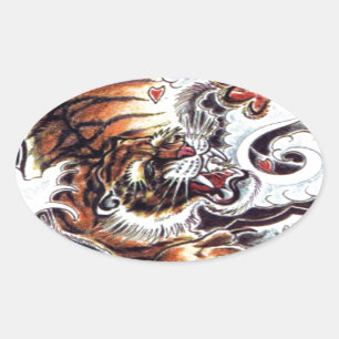 Adesivo Oval Tatuagem de Tigre Japonês