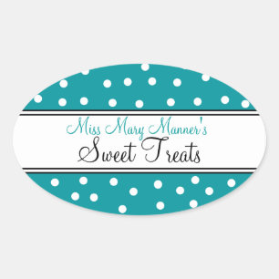 Adesivo Oval Teal e White Dots-Business Logotipo-Sweets