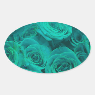 Adesivo Oval Teal elegante romântico - rosas verdes