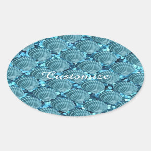 Adesivo Oval Teal Sparkle Seashell Stickers