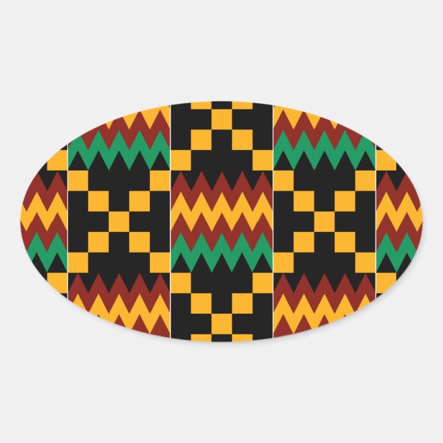 Adesivo Oval Tela do Kente Preta, Verde, Vermelha e Amarela (Frente)