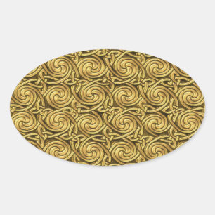 Adesivo Oval Teste padrão de nós espiral celta dourado