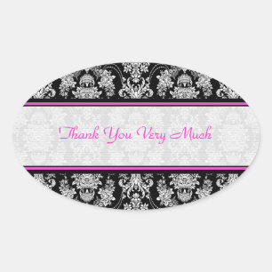 Adesivo Oval Teste padrão floral barroco preto do vintage