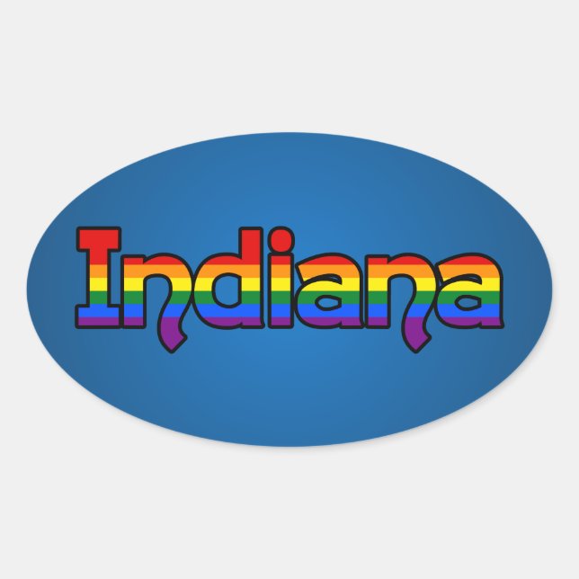 Adesivo Oval Texto Arco-íris LGBT Indiana (Frente)