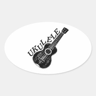 Adesivo Oval Texto E Imagem Do Ukulele