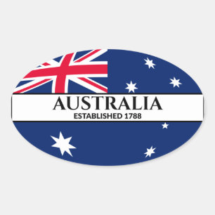 Adesivo Oval Texto Negro - Austrália Estabelecida como Sinaliz