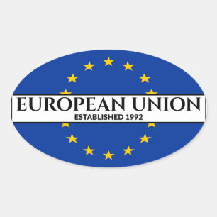 Adesivo Oval Texto Negro União Europeia Criada em 1992 Bandeir
