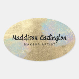 Adesivo Oval Textura Luminosa Dourada E Iridescente