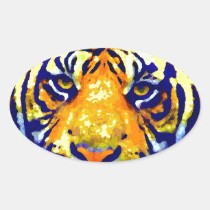 Adesivo Oval Tiger Eyes Pop Art