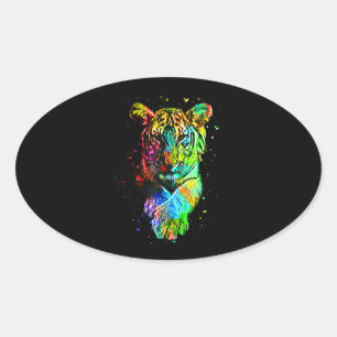 Adesivo Oval Tigre Pop de Arte Colorida