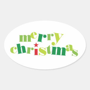 Adesivo Oval tipografia moderna do Feliz Natal