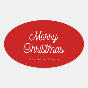 Adesivo Oval Tipografia retrô Feliz Natal