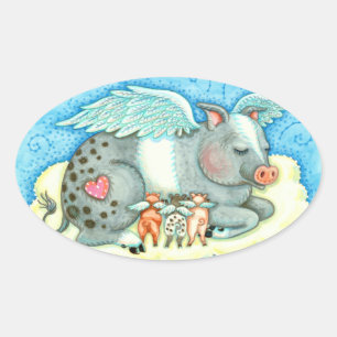 ADESIVO OVAL TODOS OS BONS PIGLETS VÃO PARA CÉU, BONITOS DE SUÍ