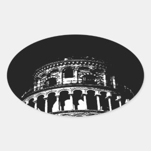 Adesivo Oval Torre Preta e Branca de Pisa Itália