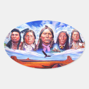 Adesivo Oval Trabalho de arte de Ilustração dos Chefes Indian