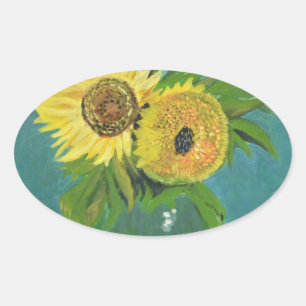 Adesivo Oval Três Girassóis em um Vaso, van Gogh