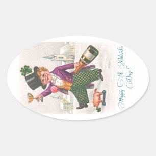 Adesivo Oval Trevo feliz Champagne do Dia de São Patrício do