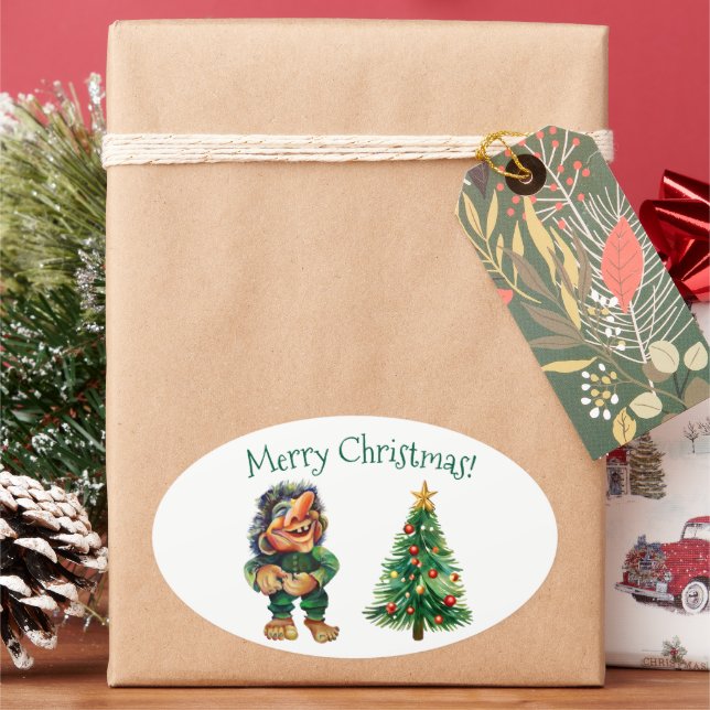 Adesivo Oval Troll de Natal barato e Delícia de Árvore (Feriado)