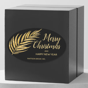 Adesivo Oval Tropical Dourada Glitter Palm Natal Obrigado