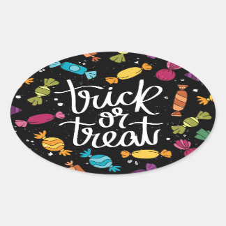 Adesivo Oval Truque Ou Tratamento De Doces Halloween