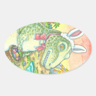 Adesivo Oval TYRANNOSAURUS, PÁSCOAS T-REX CUTA Oval