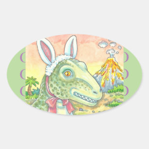 Adesivo Oval TYRANNOSAURUS T REX PÁSCOA STICKER Oval Folha