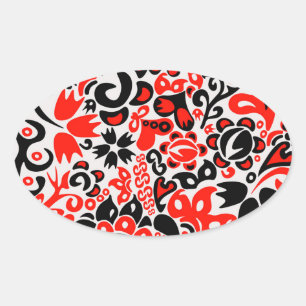 Adesivo Oval Ukrainian ethnic folk art floral pattern absrtact
