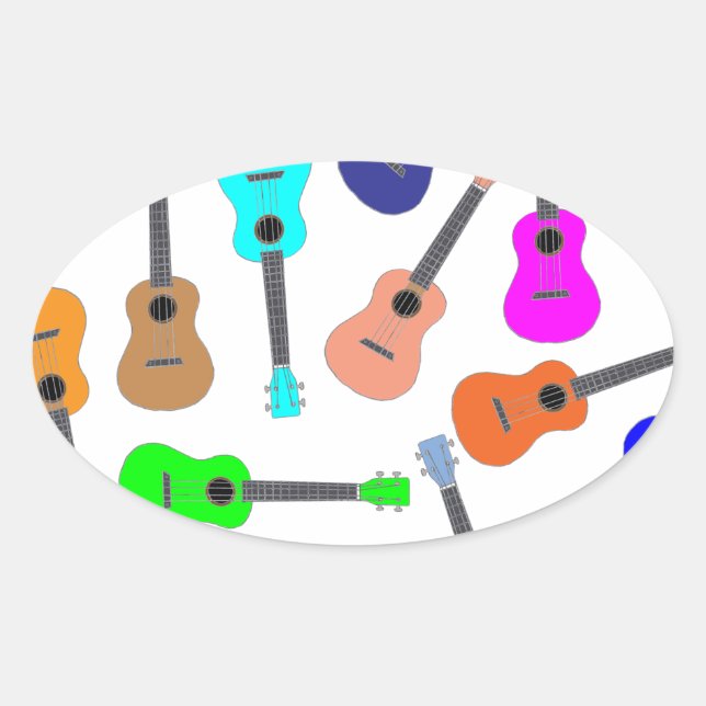 Adesivo Oval Ukulele Arco-íris (Frente)
