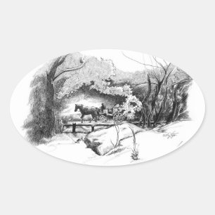 Adesivo Oval Um Caminho Através do Vinheta Central Park