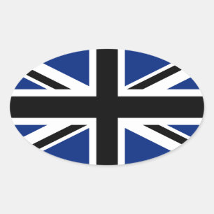Adesivo Oval Union Jack preto e azul