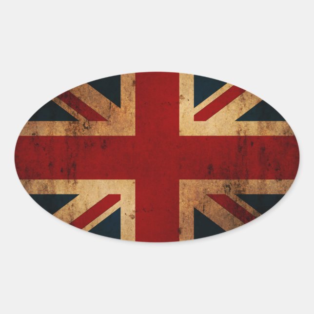 Adesivo Oval Union Jack (Vintage angustiado) (Frente)