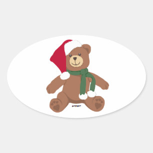 Adesivo Oval Urso de Teddy de Natal