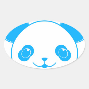 Adesivo Oval Urso Panda de Kawaii Azul