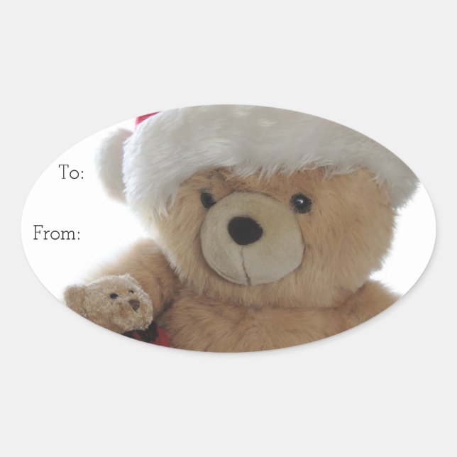 Adesivo Oval Urso papai noel com urso pequeno (Frente)