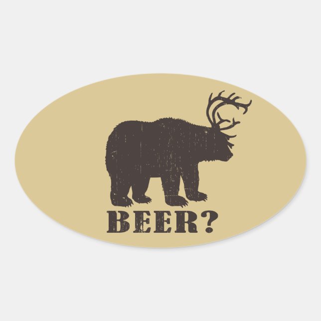 Adesivo Oval Urso + Veado = Urso? Decais de caça engraçados (Frente)