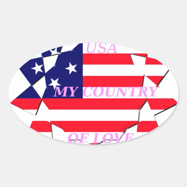 Adesivo Oval USA Star Spangled Love My Country of Love (Frente)
