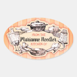 Adesivo Oval Utensílios de vintagem Shabby provenientes da cozi